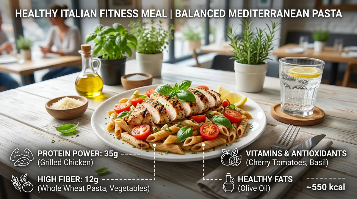 Gesundes italienisches Fitness-Menü mit ausgewogenen Nährwerten und frischen Zutaten