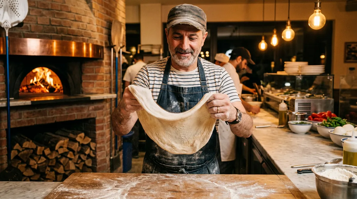 Traditioneller Pizzateig mit langer Teigführung und handgezogener Konsistenz